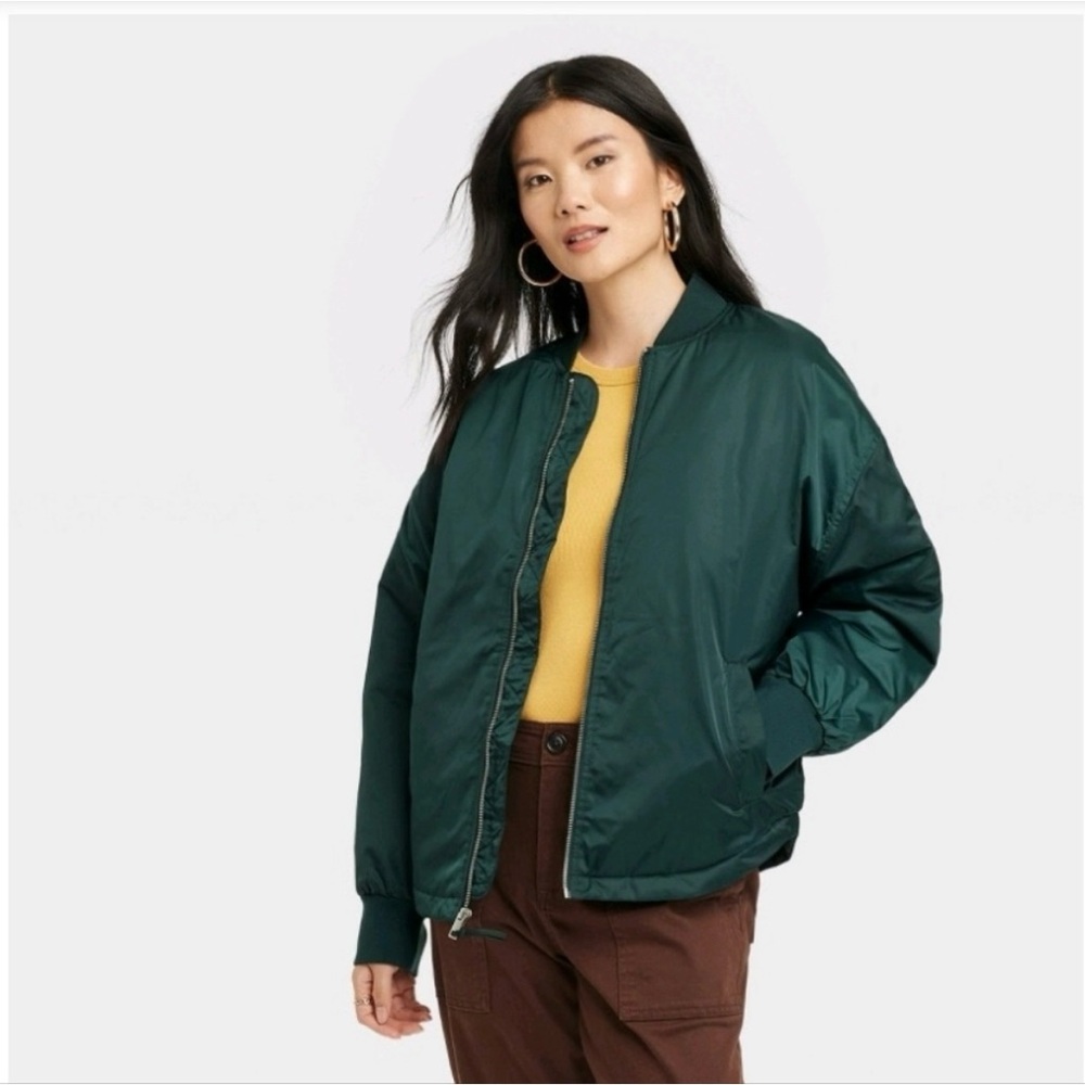 a new day Green Satin Bomber Jacket - Small